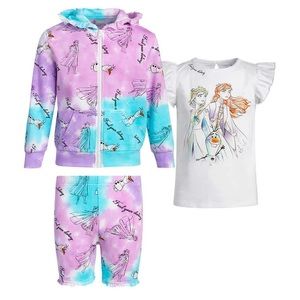 🔥 Disney Kids Frozen Fleece Hoodie/Tee/Shorts Set